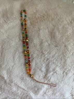 Colorful Beaded Phone Strap with Gold Heart Accents